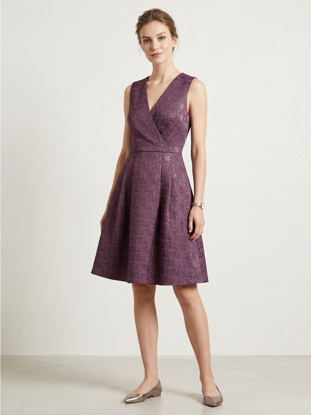 Kirna Zabete Target Purple Metallic Geometric Jacquard Fit Flare Dress Size 2